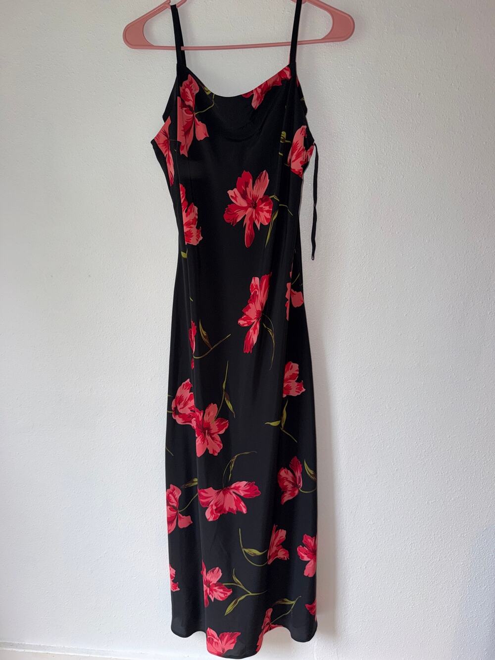 Vintage 90s 2000s Expressions Black Red Floral Print Romantic Romcom Dress Sz 14